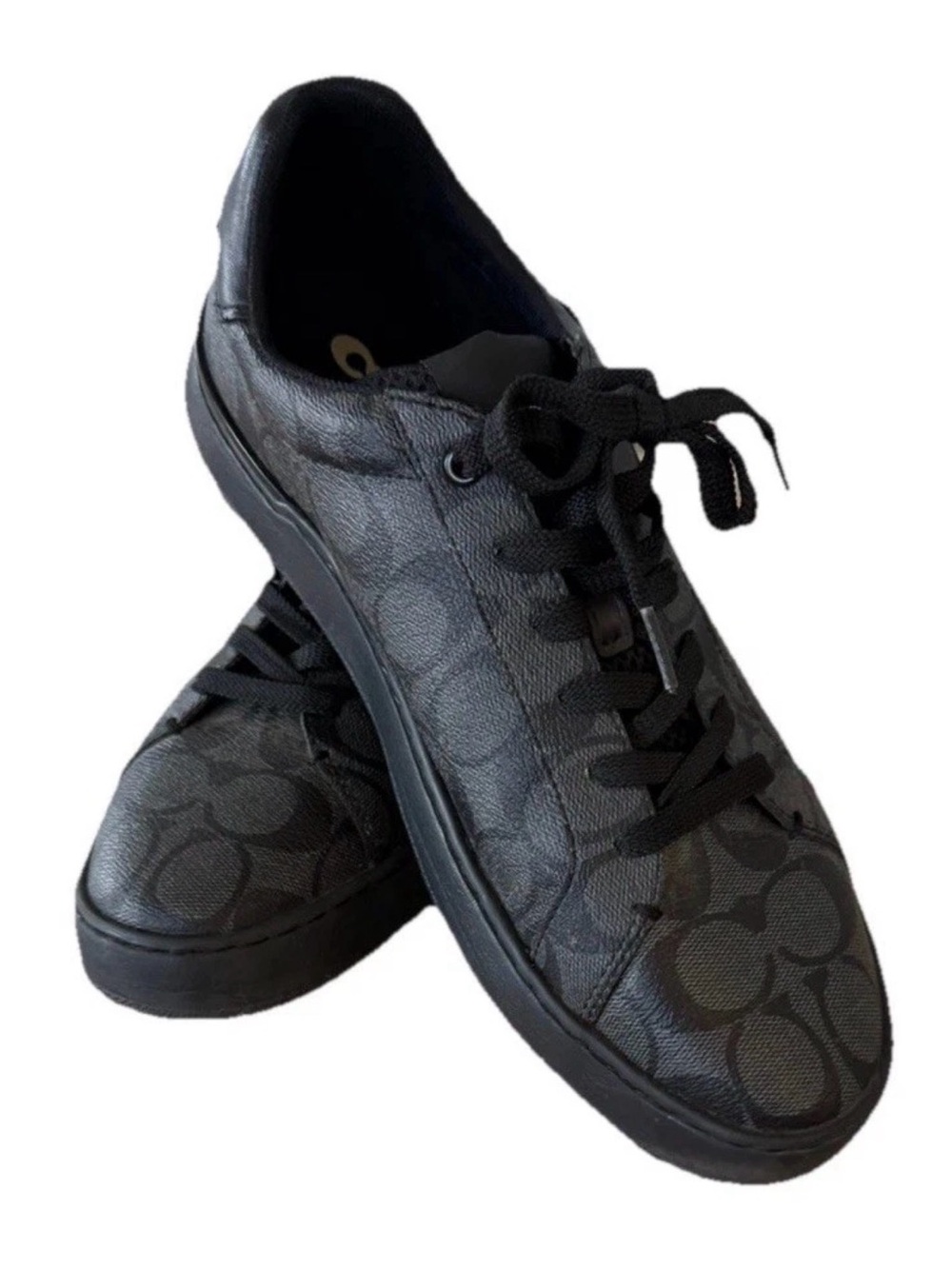 Coach Shoes Mens Size 9D Black Signature G4949 Low Top Sneakers Logo Leather - Picture 2 of 12